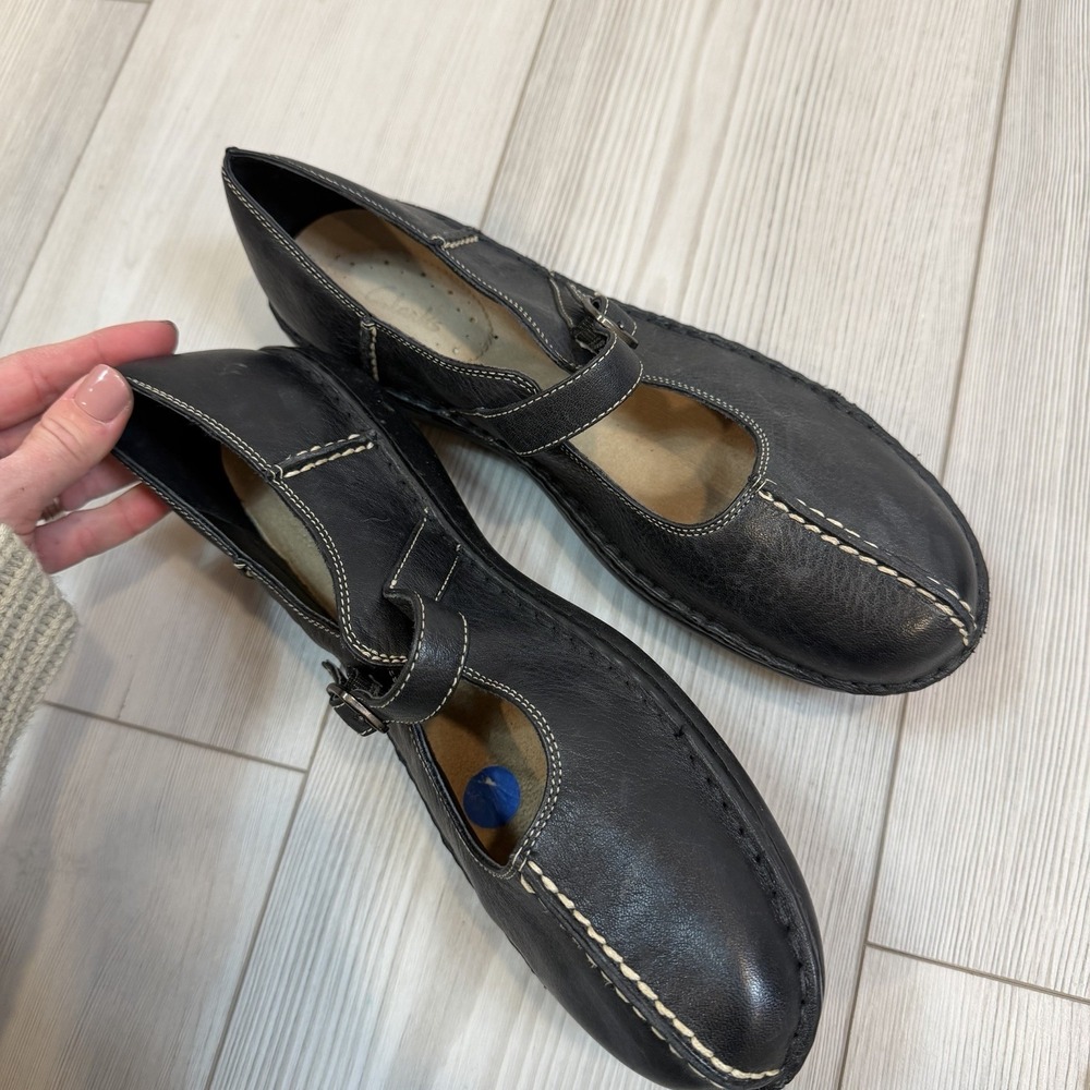 Clark's Women's 10M Black Leather Mary Jane Loafer Shoes Comfort - Picture 8 of 9